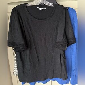 EUC Chico's Black Short Fringe Sleeve Linen Top SZ 2 (M 12)